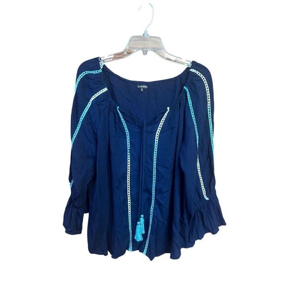Hannah Tops - Hannah Navy Pullover tassel Blouse Sz L NWT